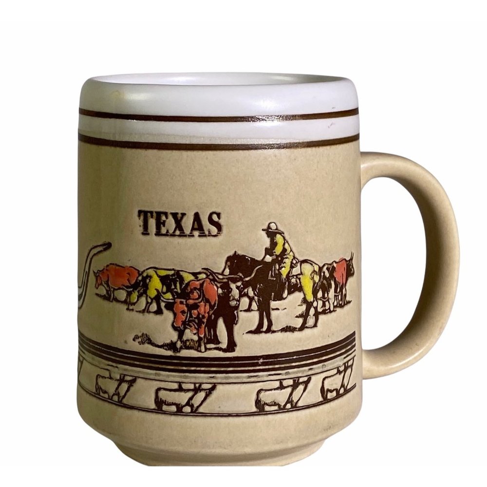 Texas Cowboy Ceramic Coffee Mug - Beige